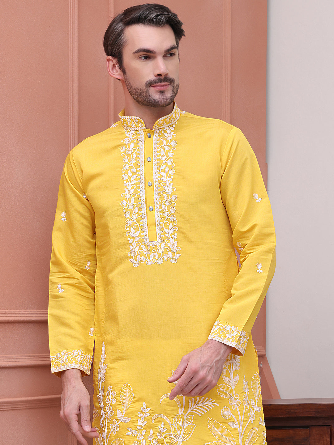 Floral Embroidered Kurtas ( KO 5100Yellow ) [FF] [C-11]