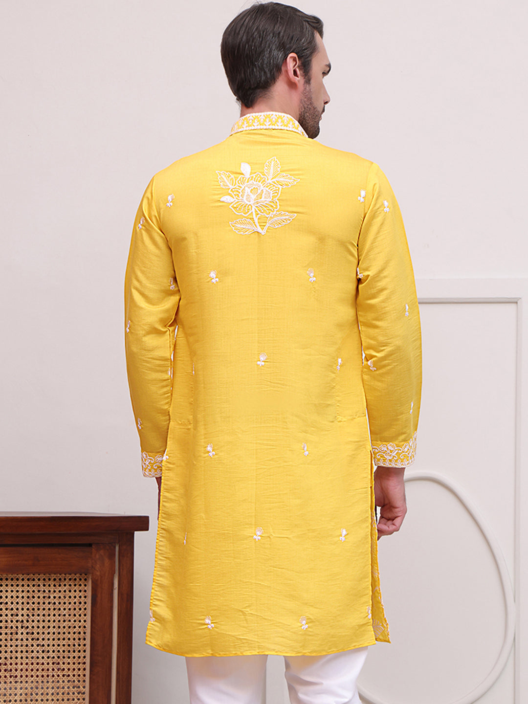 DesiQlo Men Embroidered Kurta Only - Yellow - KO_5100Yellow_S