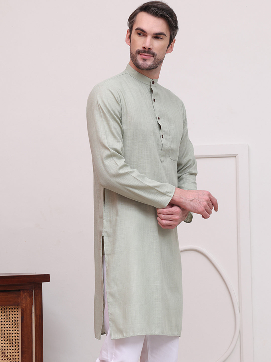 DesiQlo Men Solid Kurta Only - Green - KO_5101Pista_S