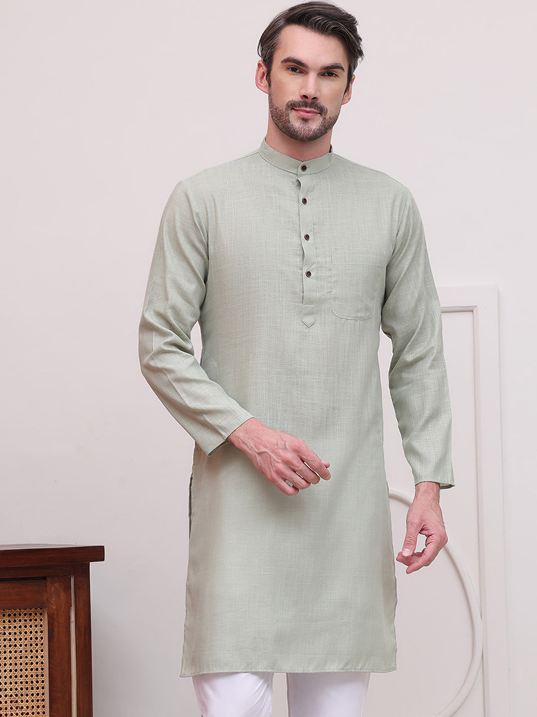 DesiQlo Men Solid Kurta Only - Green - KO_5101Pista_S