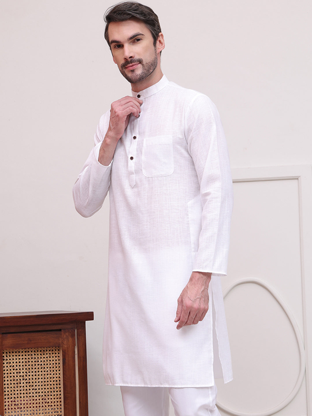 DesiQlo Men Solid Kurta Only - White - KO_5101White_S