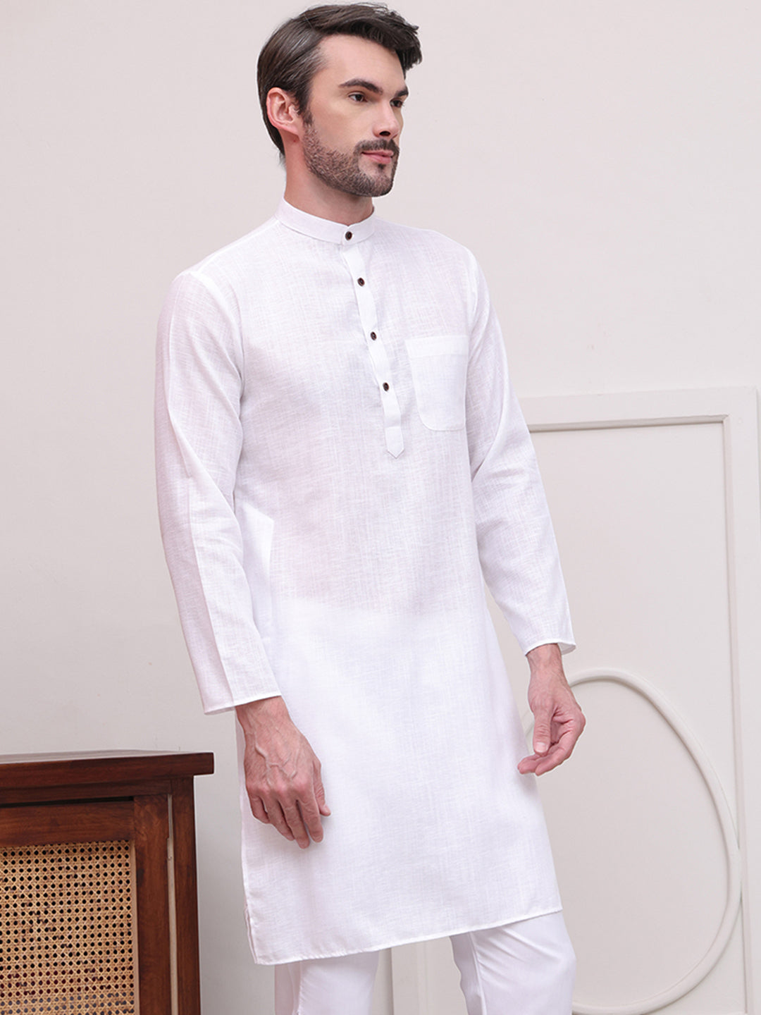 DesiQlo Men Solid Kurta Only - White - KO_5101White_S
