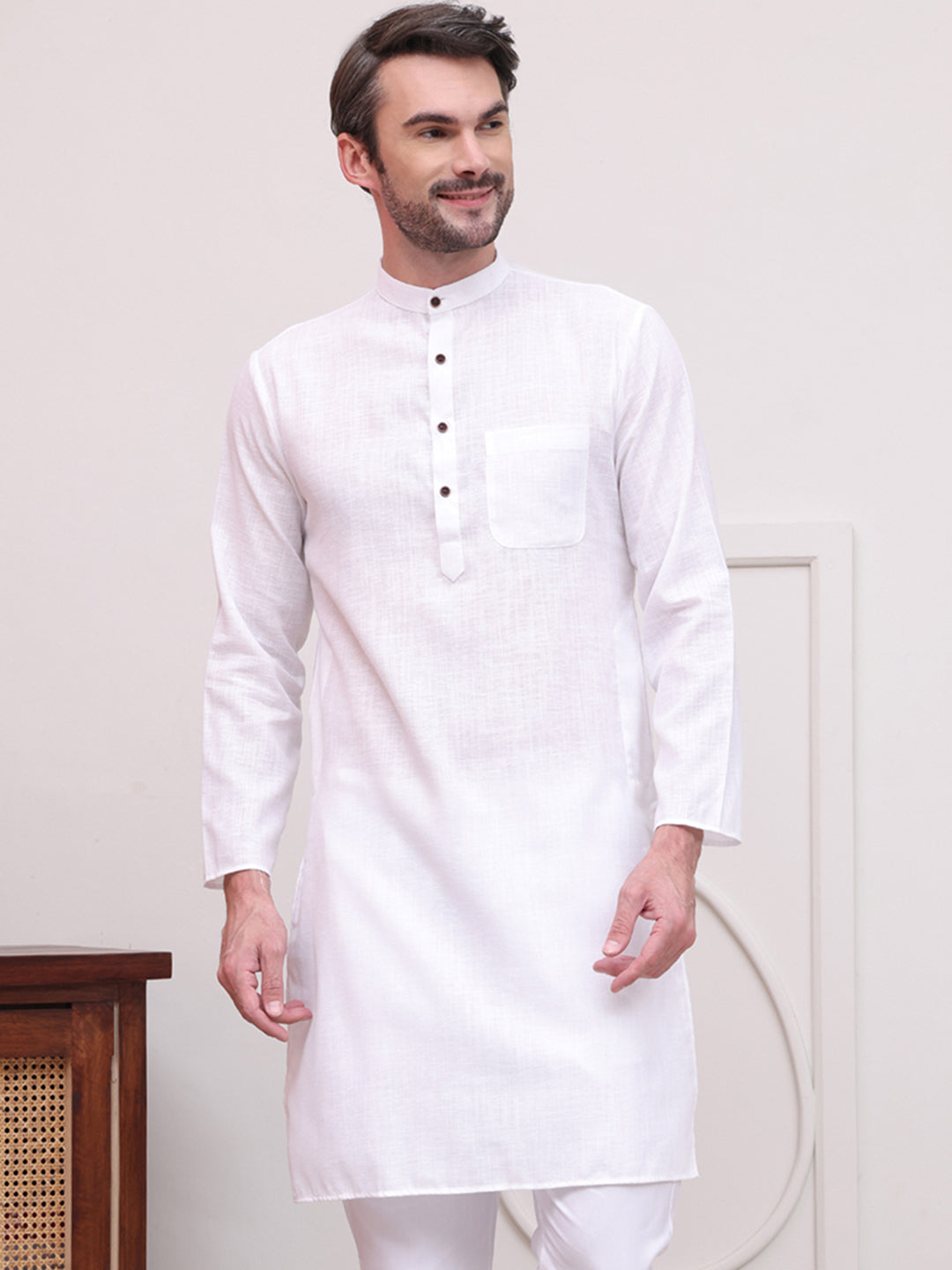 DesiQlo Men Solid Kurta Only - White - KO_5101White_S