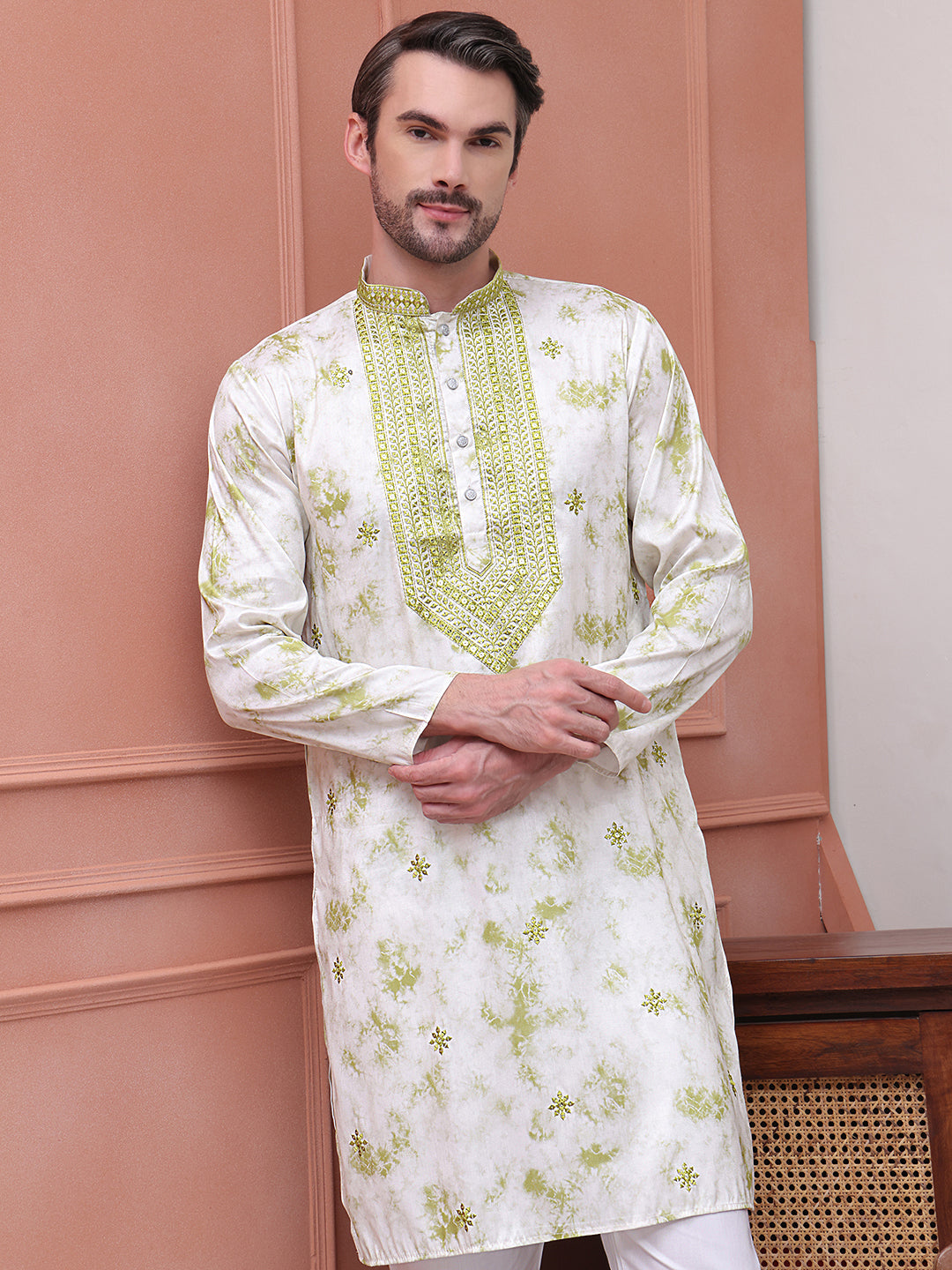 DesiQlo Men Embroidered Kurta Only - Green - KO_5102Green_S