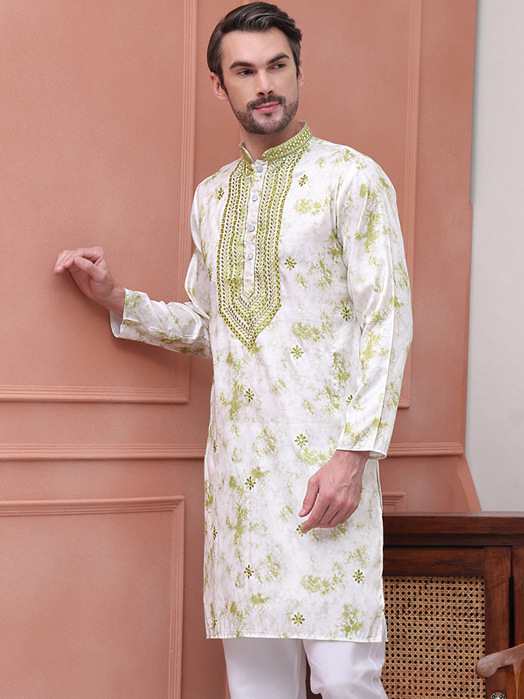 DesiQlo Men Embroidered Kurta Only - Green - KO_5102Green_S