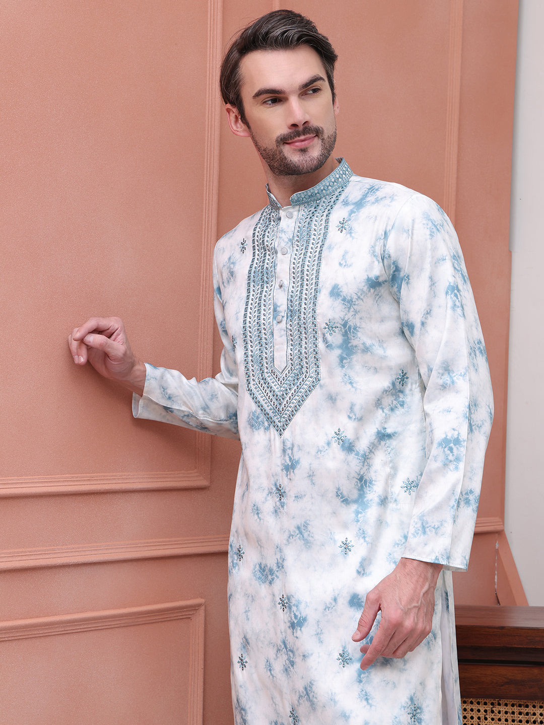 Stone Print With Embroidered kurtas ( KO 5102Sky ) [FF] [Q-17]