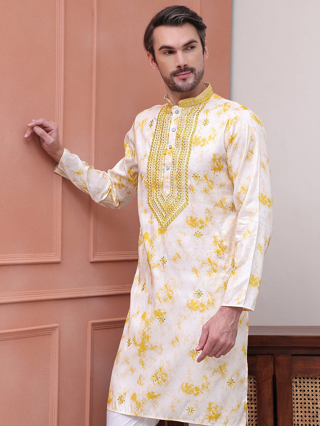 Stone Print With Embroidered kurtas ( KO 5102Yellow ) [FF] [Q-17]