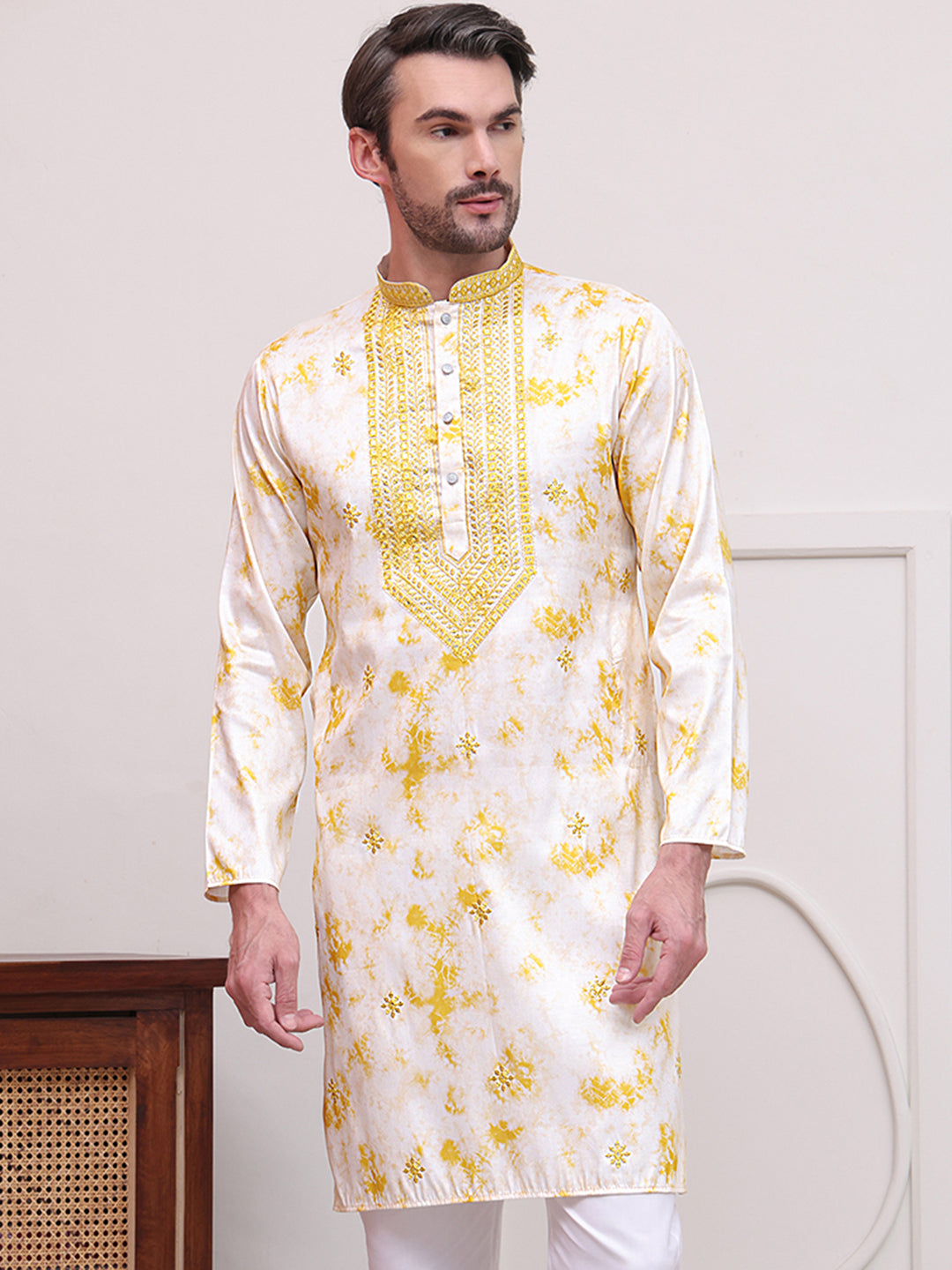 DesiQlo Men Embroidered Kurta Only - Yellow - KO_5102Yellow_S