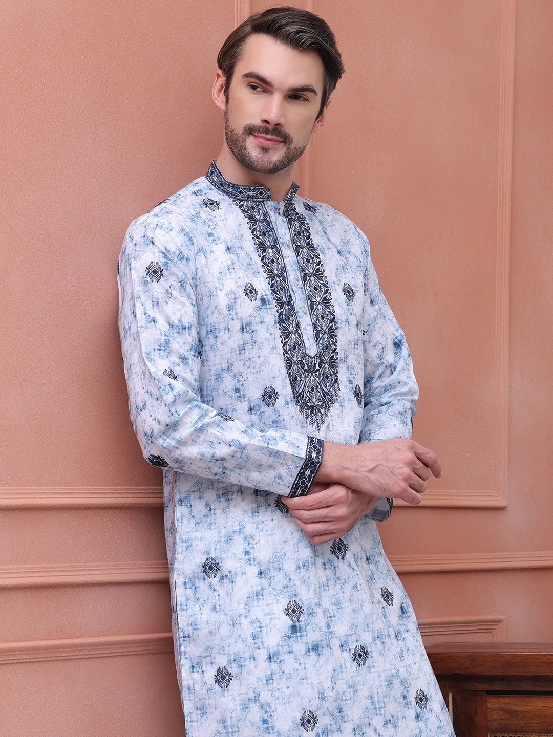 Stone Print With Embroidered kurtas ( KO 5103Blue ) [FF] [I-1-4]