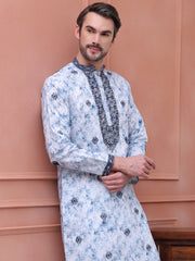 Stone Print With Embroidered kurtas ( KO 5103Blue ) [FF] [I-1-4]