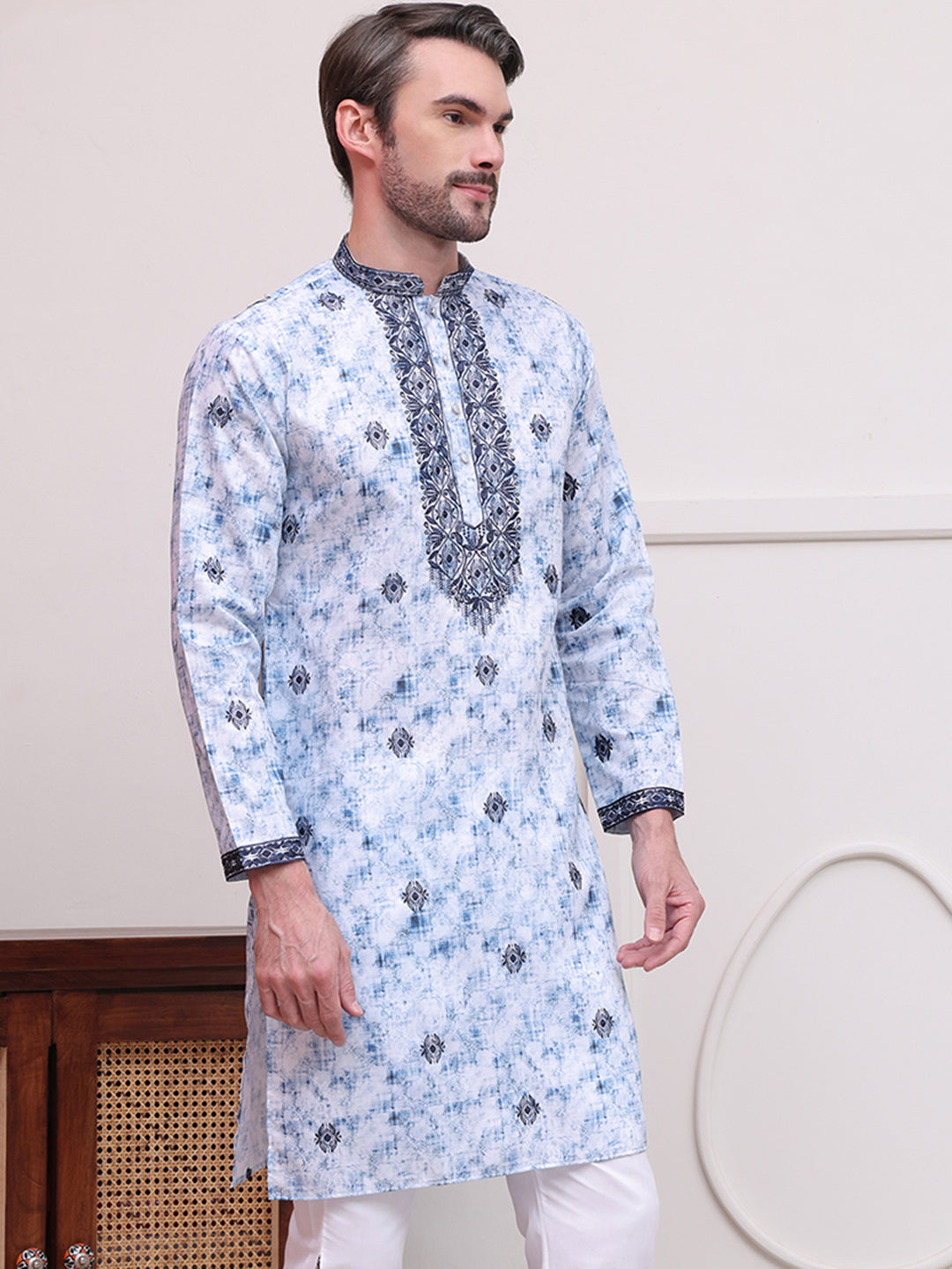 DesiQlo Men Embroidered Kurta Only - Blue - KO_5103Blue_S