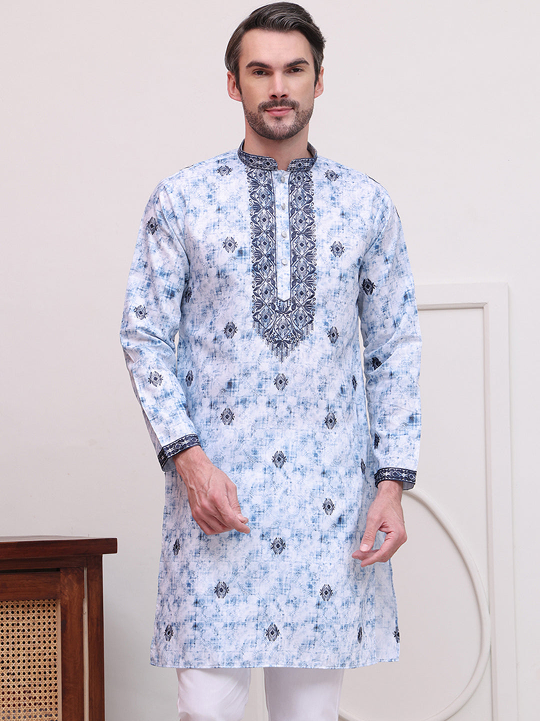DesiQlo Men Embroidered Kurta Only - Blue - KO_5103Blue_S