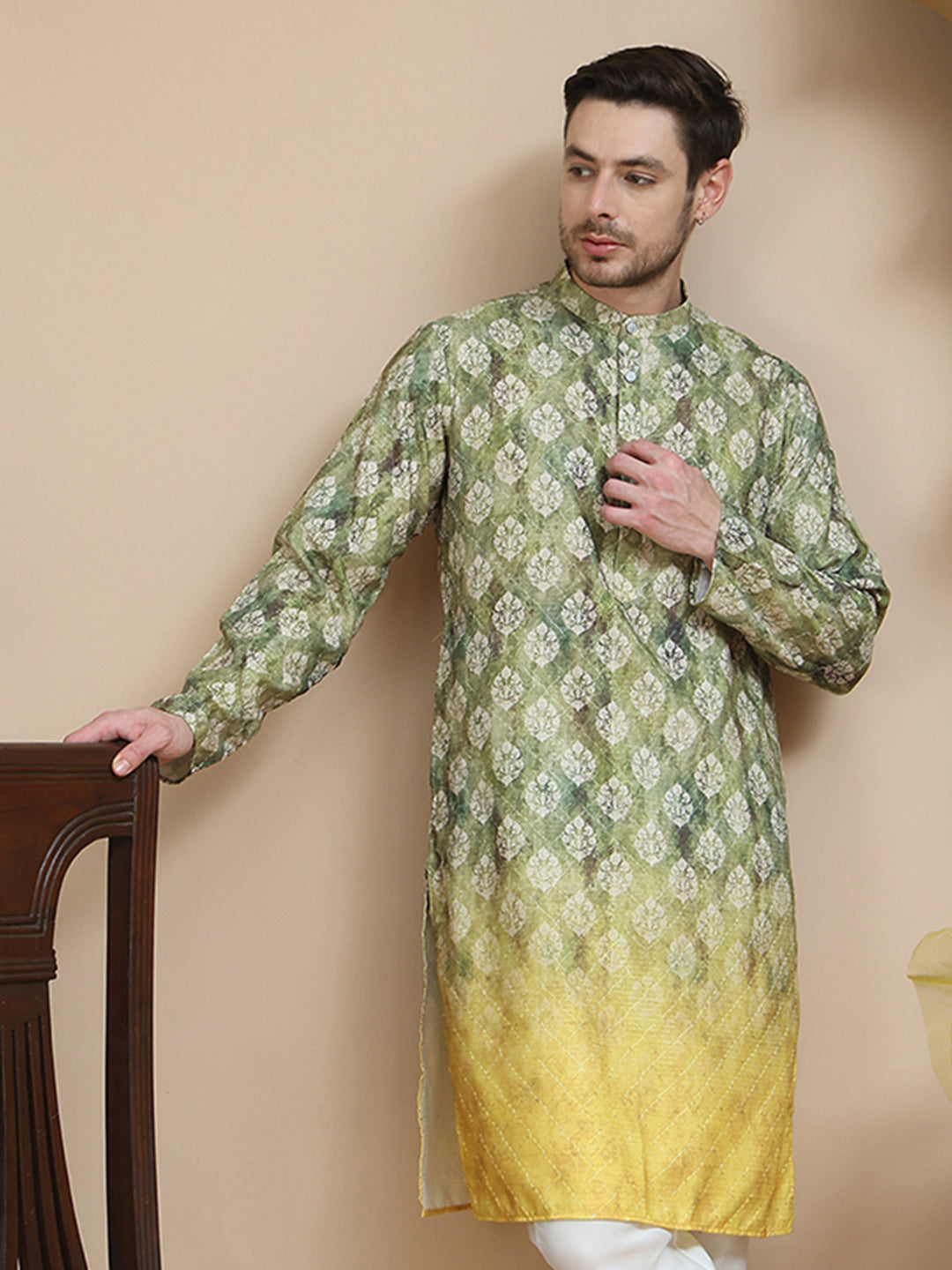 Digital Printed Kurtas for Men ( KO 5104 Green ) [FF] [P-7-8]