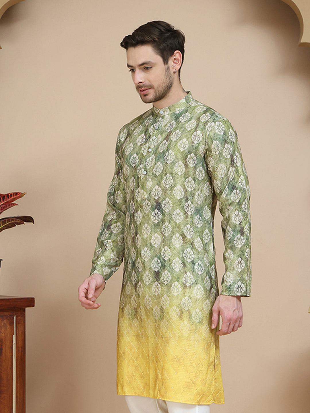 DesiQlo Men Embroidered Kurta Only - Green - KO_5104Green_S