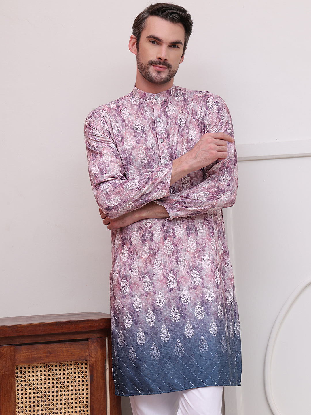 DesiQlo Men Embroidered Kurta Only - Pink - KO_5104Magenta_S