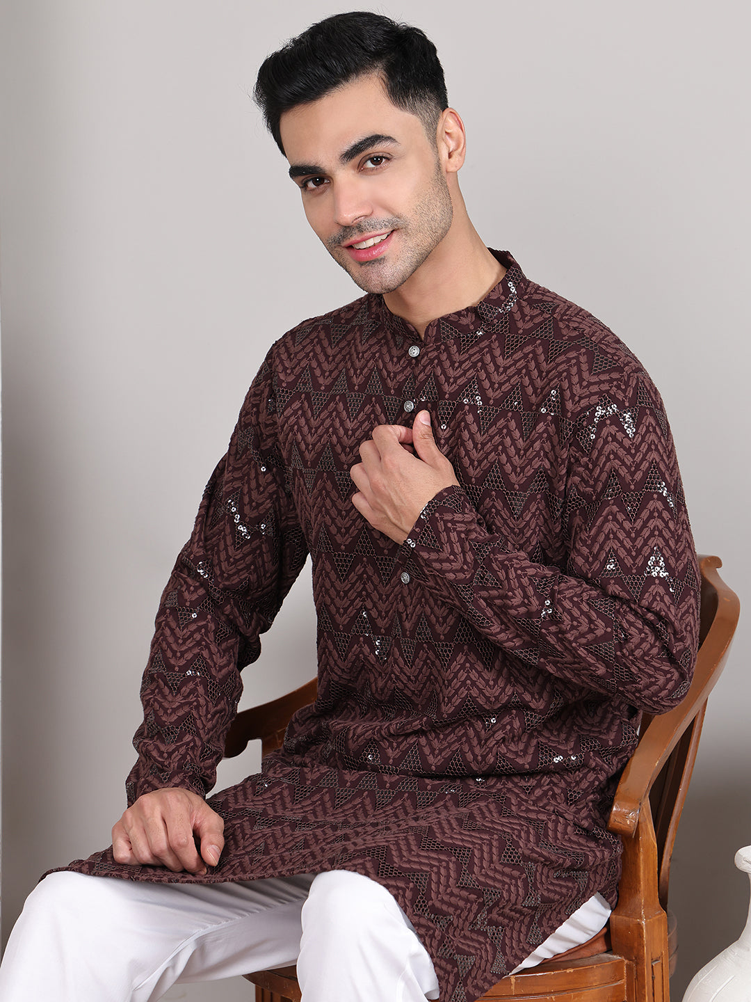Sequin & Embroidered Kurtas ( KO 5107Coffee ) [FF] [N-1]