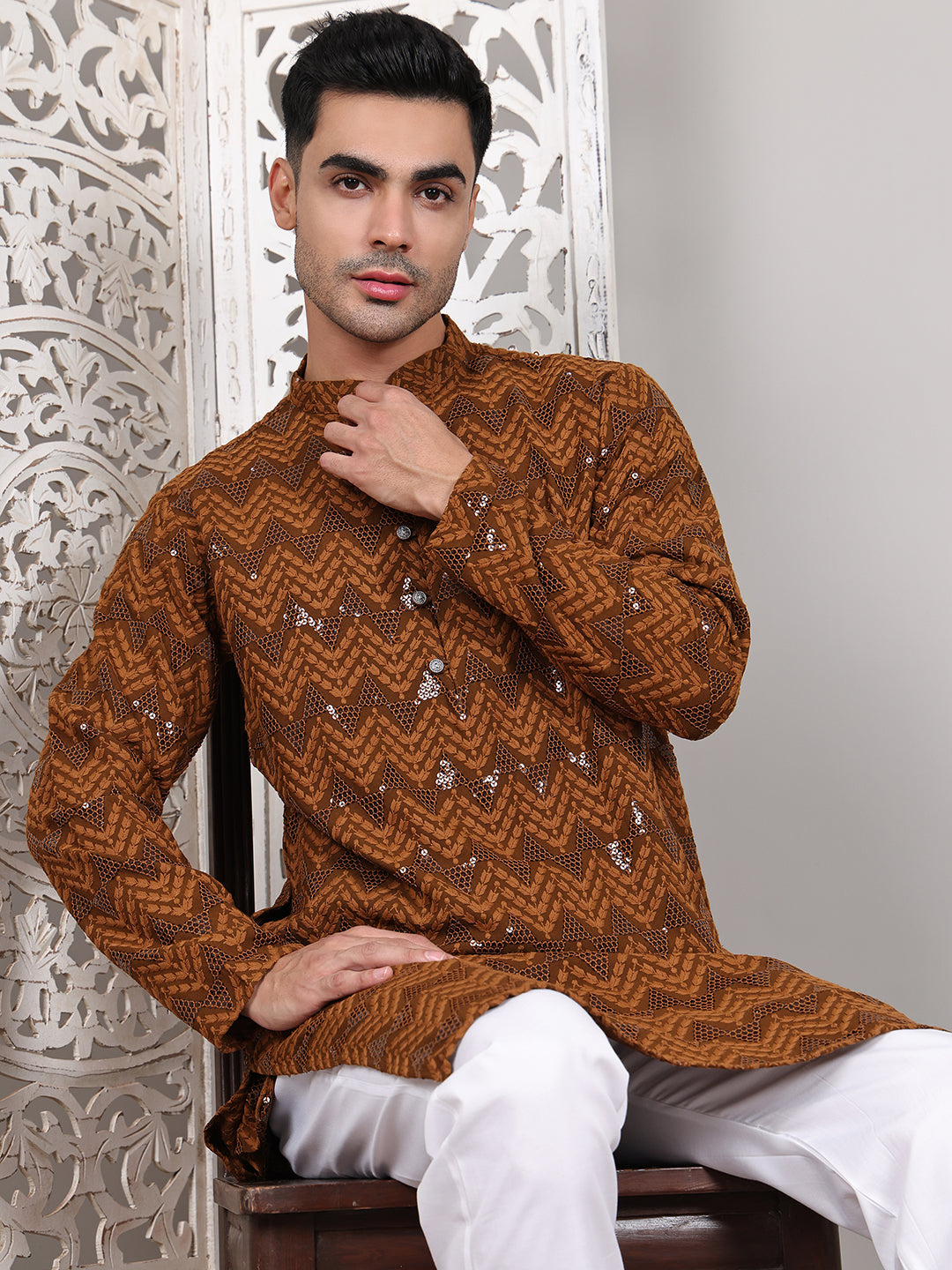 DesiQlo Men Embroidered Kurta Only - Yellow - KO_5107Mustard_S