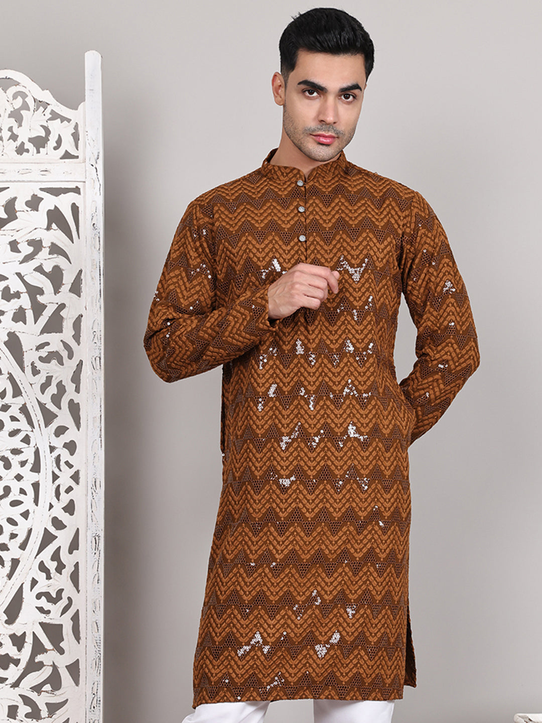 DesiQlo Men Embroidered Kurta Only - Yellow - KO_5107Mustard_S
