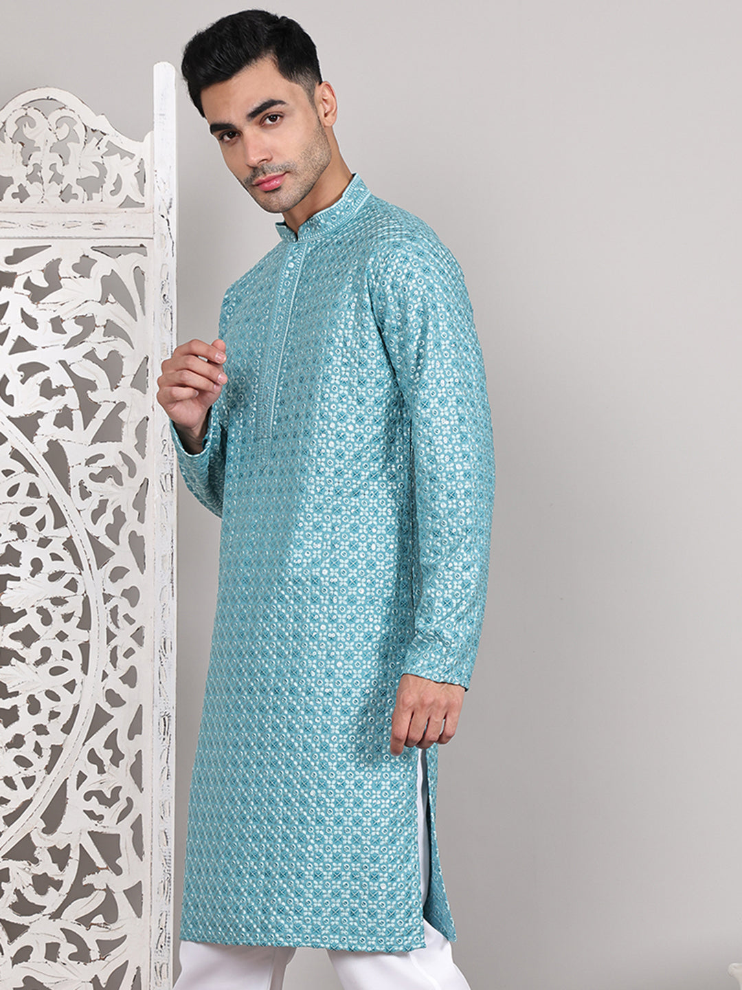 DesiQlo Men Embroidered Kurta Only - Blue - KO_5108Blue_S