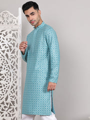 Viscose Sequins and Embroidered Kurtas for Men ( KO 5108Blue ) [FF] [I-1-4]