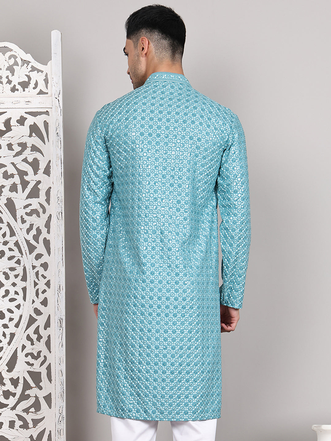 DesiQlo Men Embroidered Kurta Only - Blue - KO_5108Blue_S