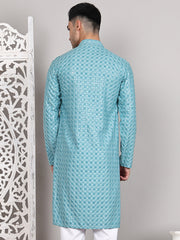 Viscose Sequins and Embroidered Kurtas for Men ( KO 5108Blue ) [FF] [I-1-4]