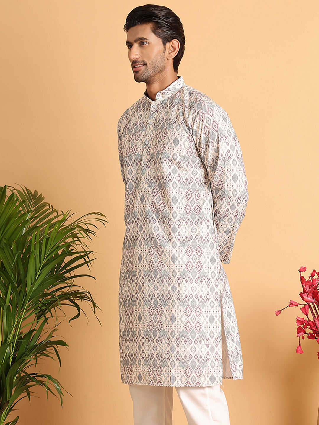 DesiQlo Men Embroidered Kurta Only - White - KO_5109Off-White_S