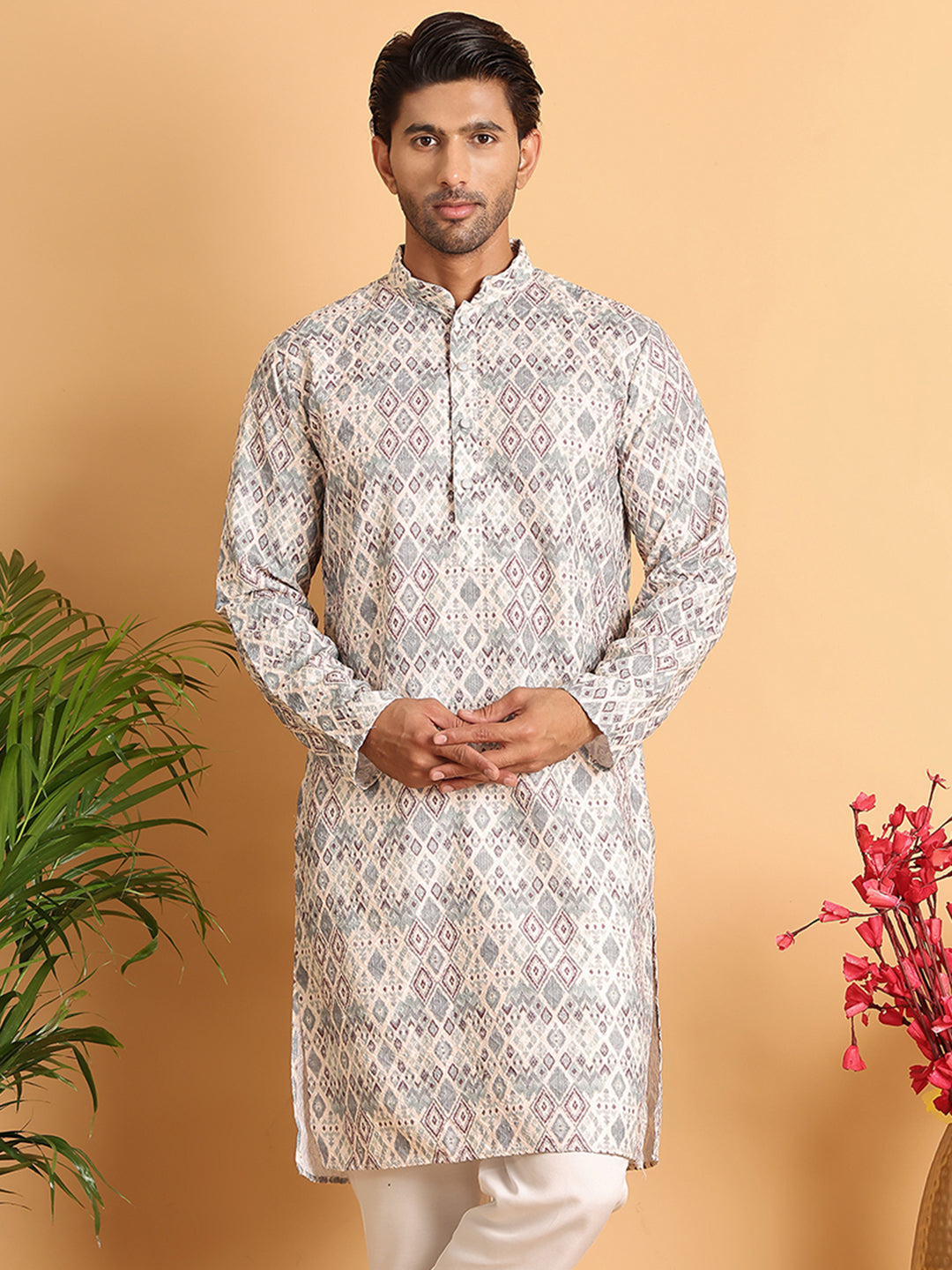 DesiQlo Men Embroidered Kurta Only - White - KO_5109Off-White_S