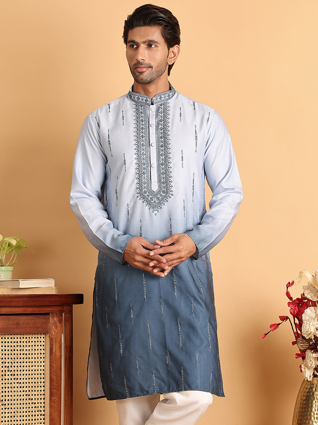 DesiQlo Men Embroidered Kurta Only - Blue - KO_5111Blue_S
