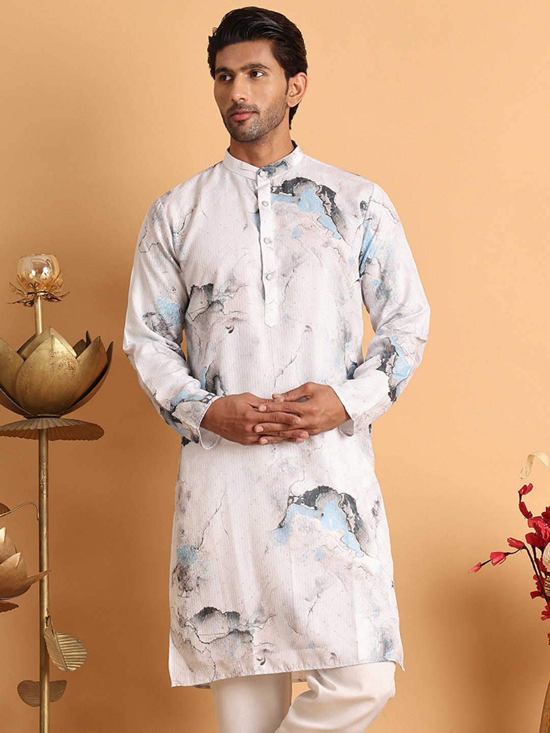 DesiQlo Men Embroidered Kurta Only - Blue - KO_5112Blue_S