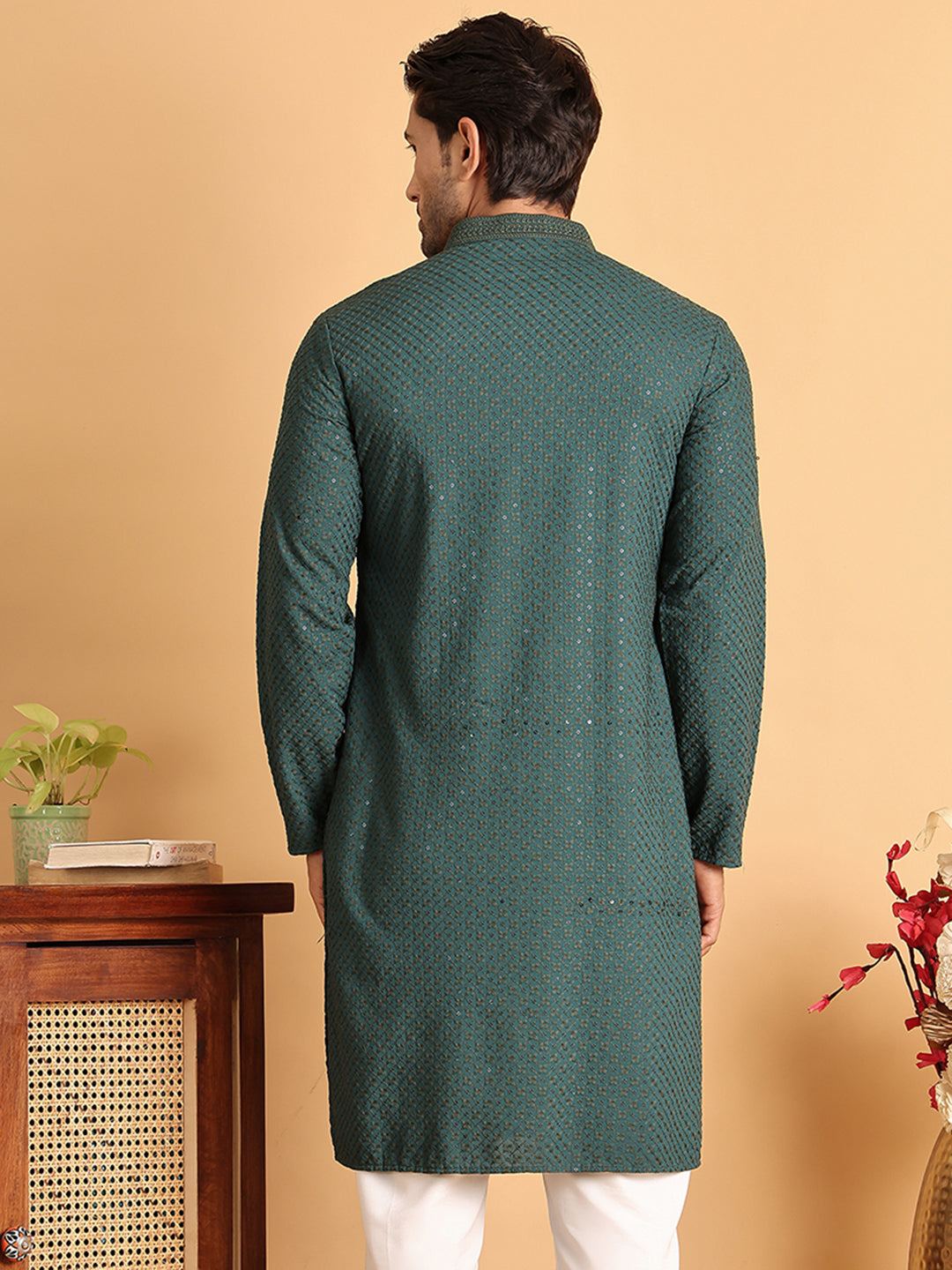DesiQlo Men Embroidered Kurta Only - Multicolor - KO_5113Sea-Green_S