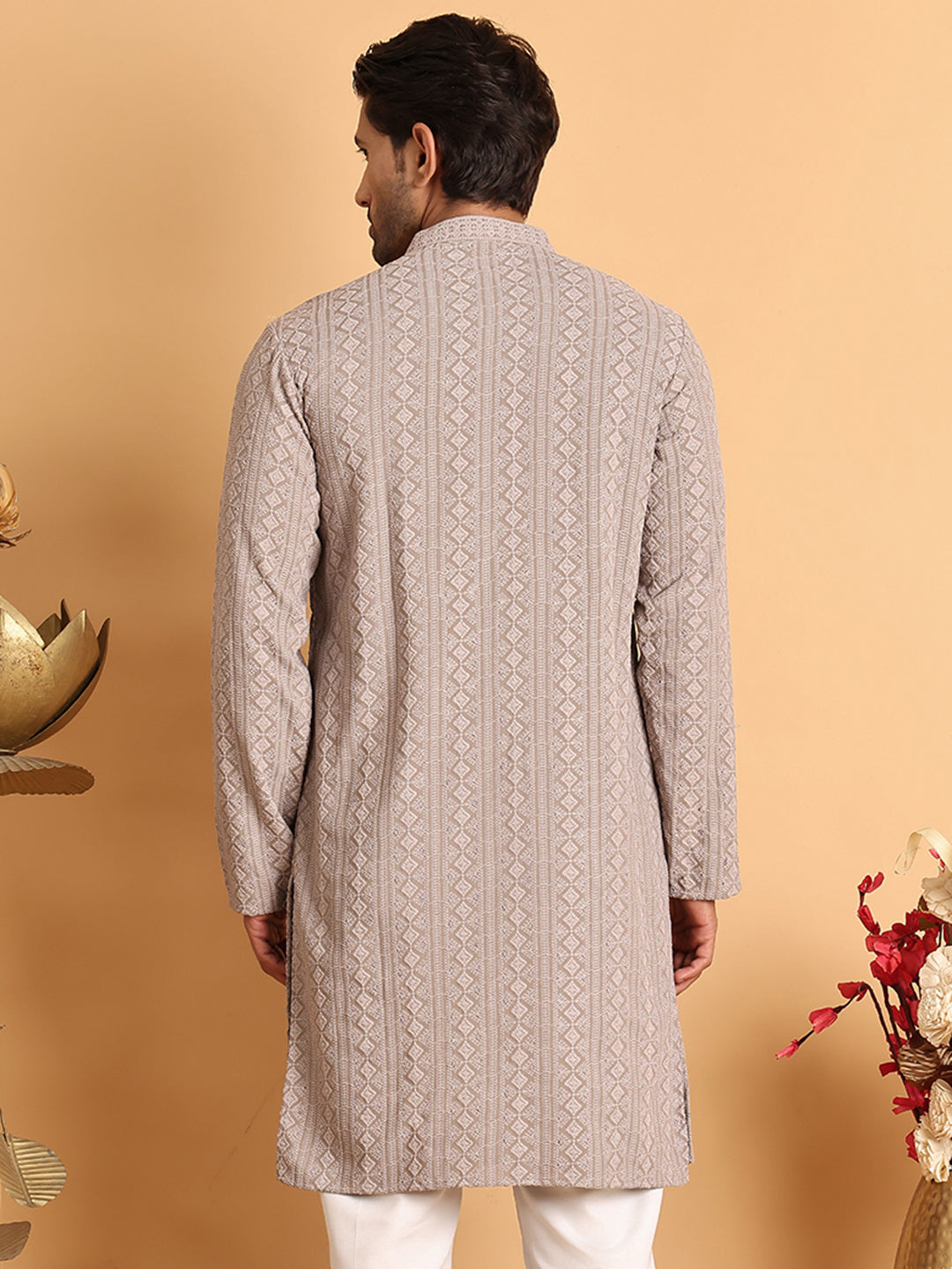 DesiQlo Men Embroidered Kurta Only - Beige - KO_5116Beige_S