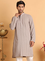 Embroidered & Sequins Straight Kurtas For Men ( KO 5116Beige )