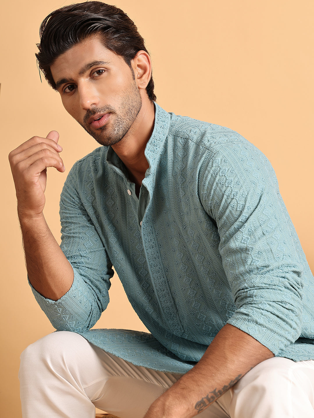 DesiQlo Men Embroidered Kurta Only - Blue - KO_5116Blue_S