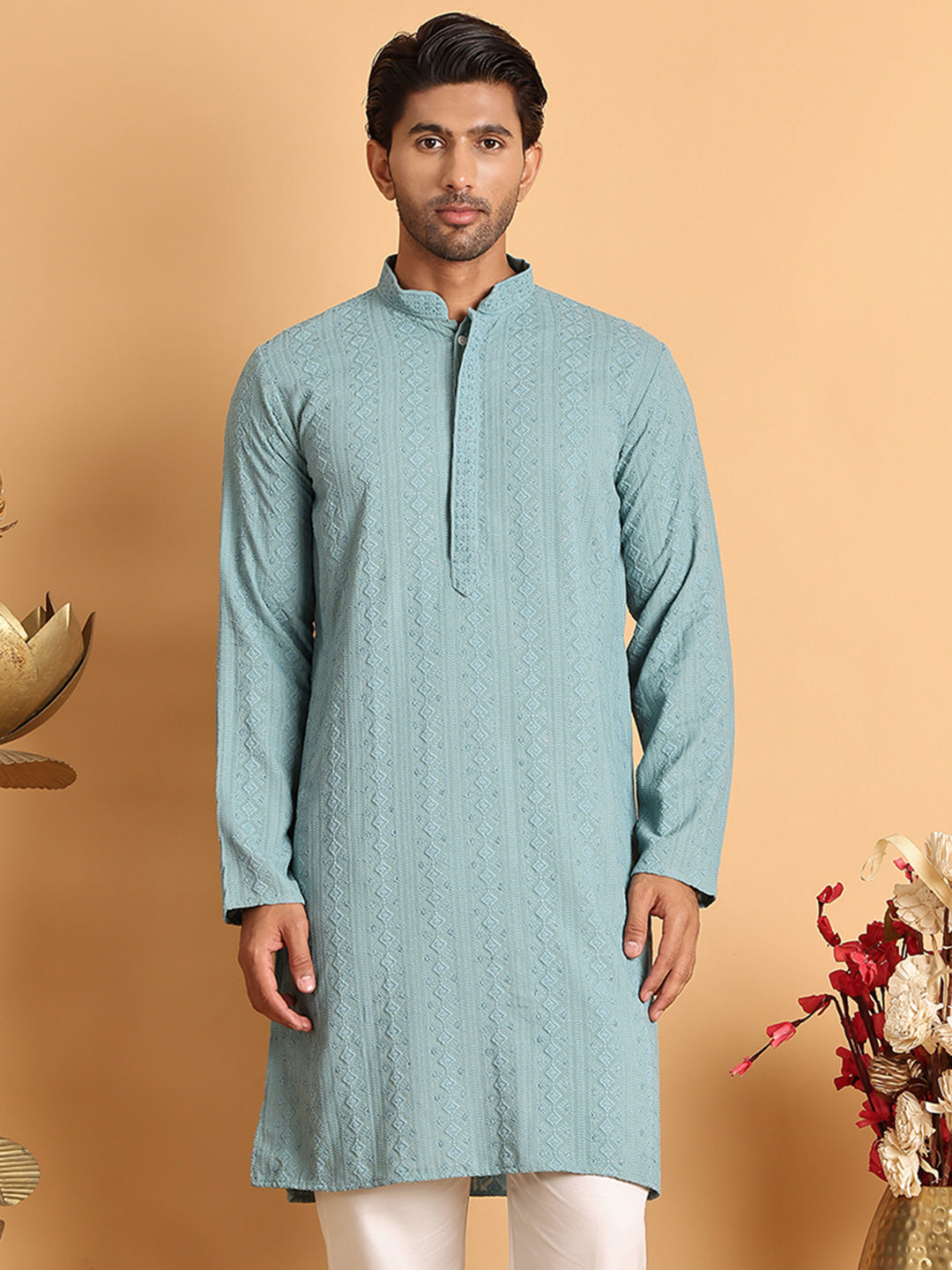 DesiQlo Men Embroidered Kurta Only - Blue - KO_5116Blue_S