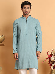 Embroidered & Sequins Straight Kurtas For Men ( KO 5116Blue )