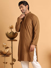 Embroidered & Sequins Straight Kurtas For Men ( KO 5116Brown )