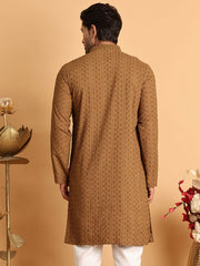 Embroidered & Sequins Straight Kurtas For Men ( KO 5116Brown )