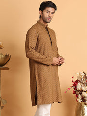 Embroidered & Sequins Straight Kurtas For Men ( KO 5116Brown )