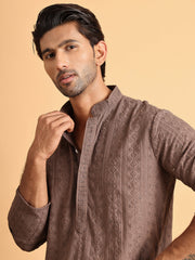 Embroidered & Sequins Straight Kurtas For Men ( KO 5116Coffee )