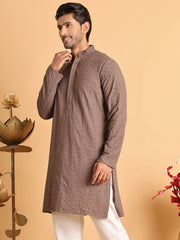 Embroidered & Sequins Straight Kurtas For Men ( KO 5116Coffee )