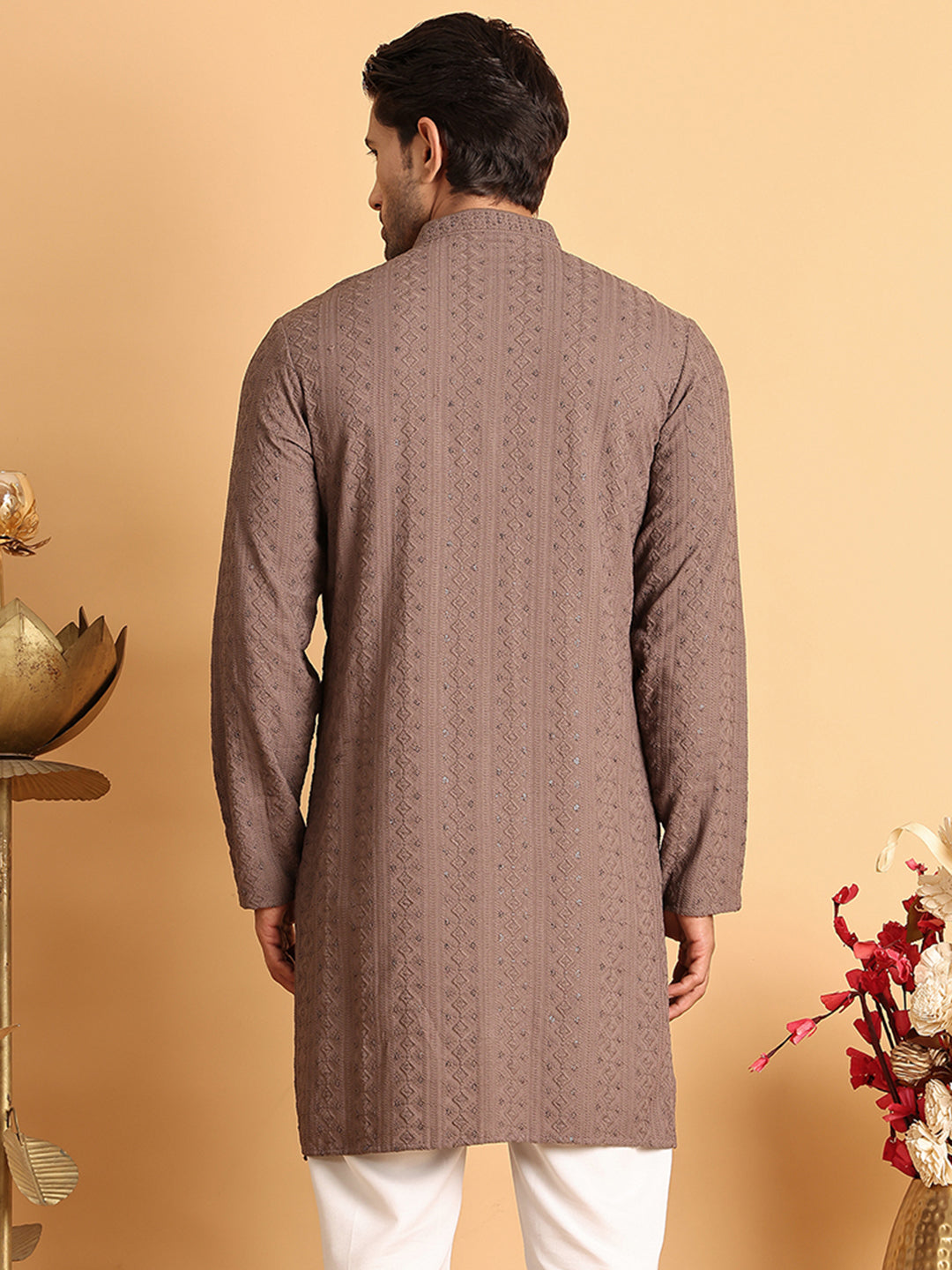 DesiQlo Men Embroidered Kurta Only - Multicolor - KO_5116Coffee_S