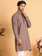 Embroidered & Sequins Straight Kurtas For Men ( KO 5116Coffee )