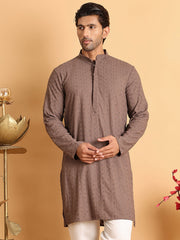 Embroidered & Sequins Straight Kurtas For Men ( KO 5116Coffee )