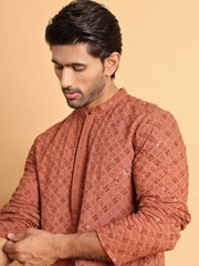Embroidered & Sequins Straight Kurtas For Men ( KO 5117Rust ) [FF] [O-19]