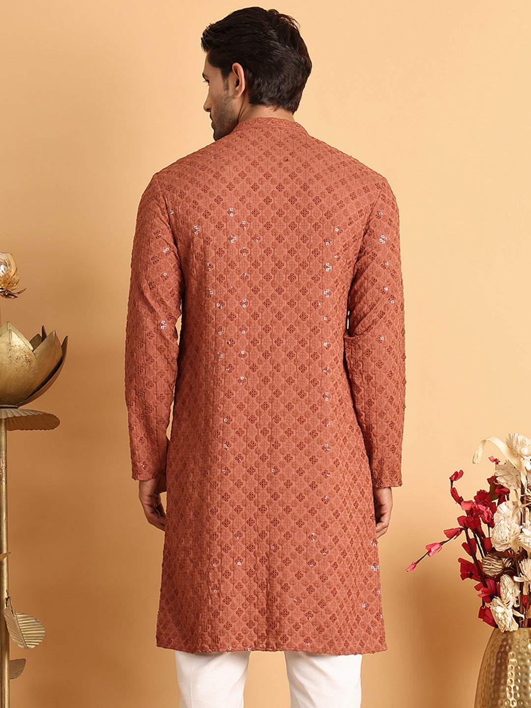 DesiQlo Men Embroidered Kurta Only - Red - KO_5117Rust_S
