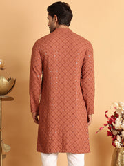 Embroidered & Sequins Straight Kurtas For Men ( KO 5117Rust ) [FF] [O-19]