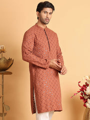 Embroidered & Sequins Straight Kurtas For Men ( KO 5117Rust ) [FF] [O-19]