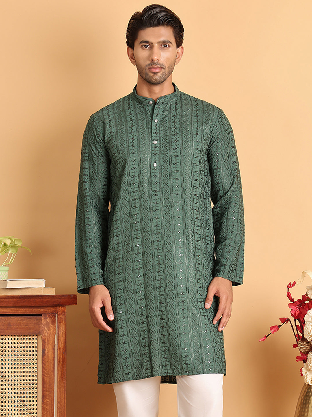 DesiQlo Men Embroidered Kurta Only - Multicolor - KO_5118Sea-Green_S