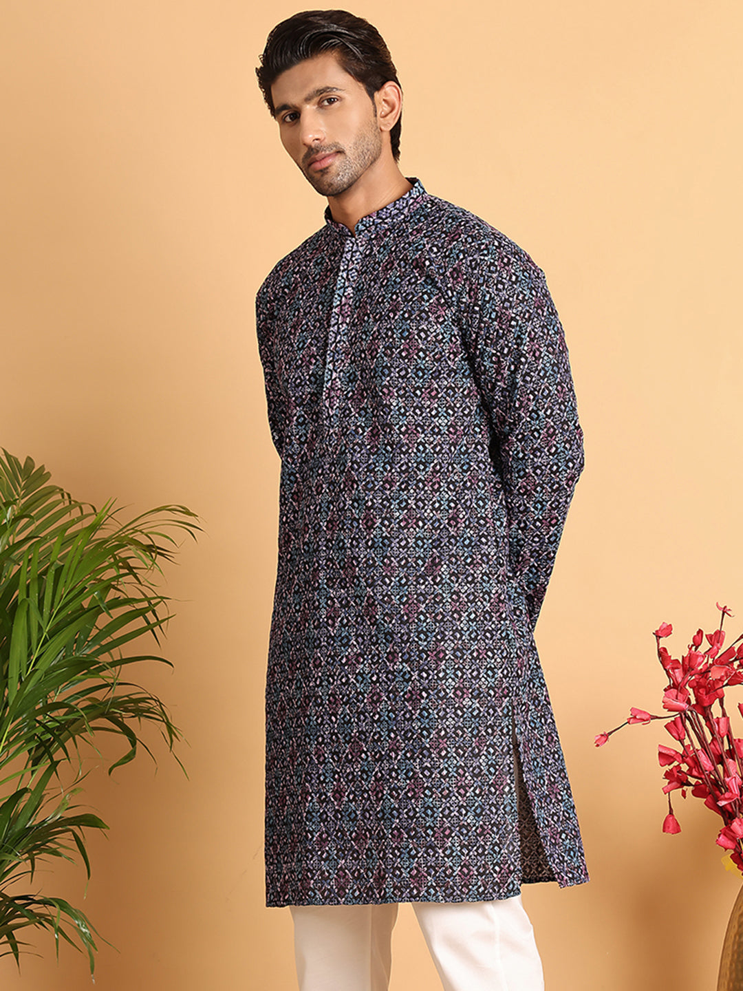 DesiQlo Men Embroidered Kurta Only - Multicolor - KO_5121Multi_S